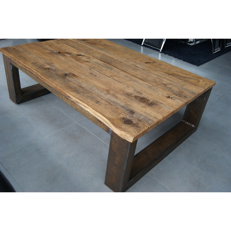 Table basse bois chene et metal