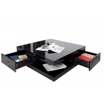 Table basse noir laqué avec pouf