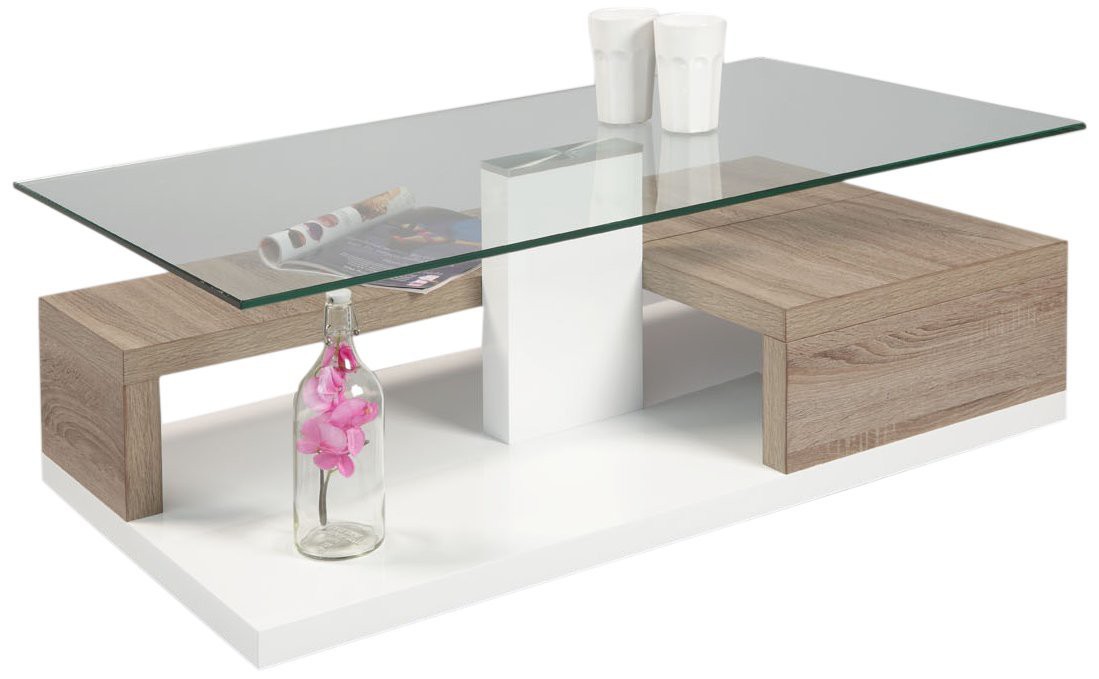 Table basse verre bois blanc