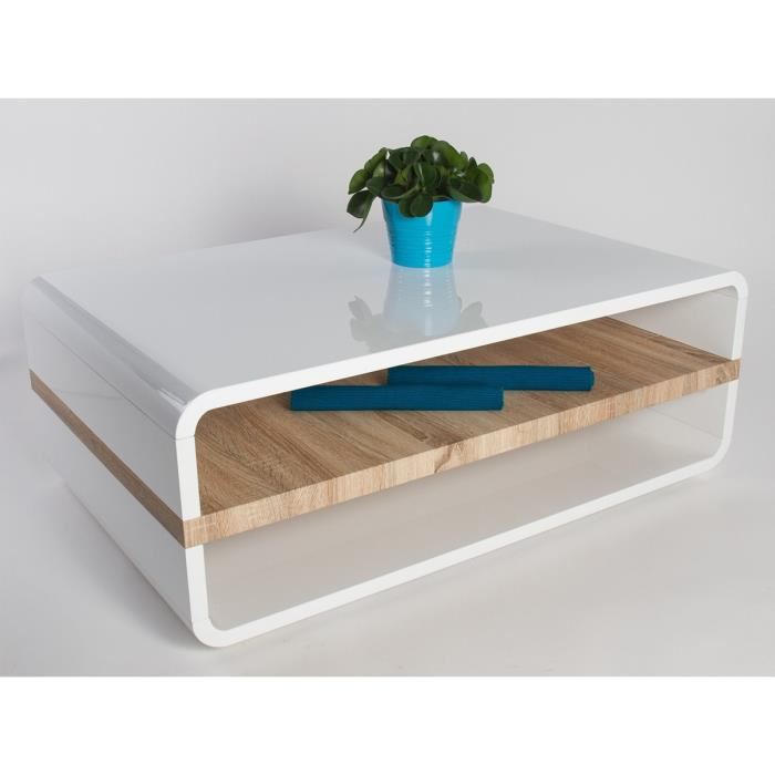 Table basse bois clair et blanc