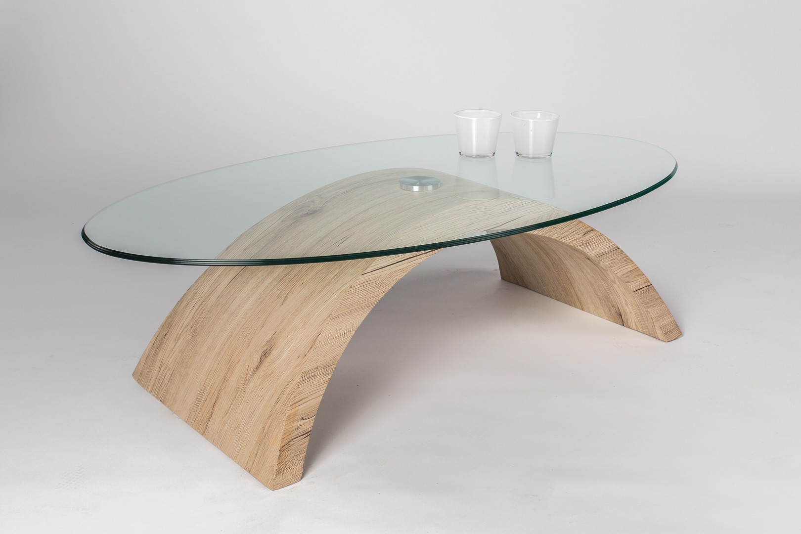 Table basse ovale blanc bois