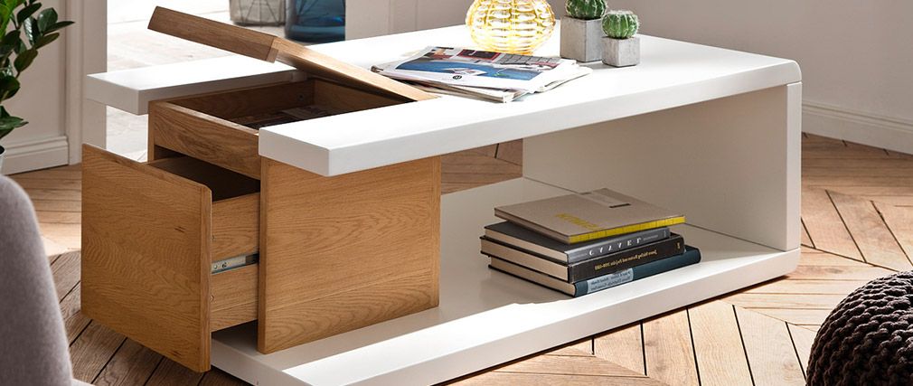 Table basse design à led laquée blanc futura