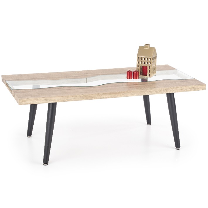 Table basse bois et verre classique