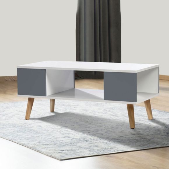 Table basse en bois blanc et gris