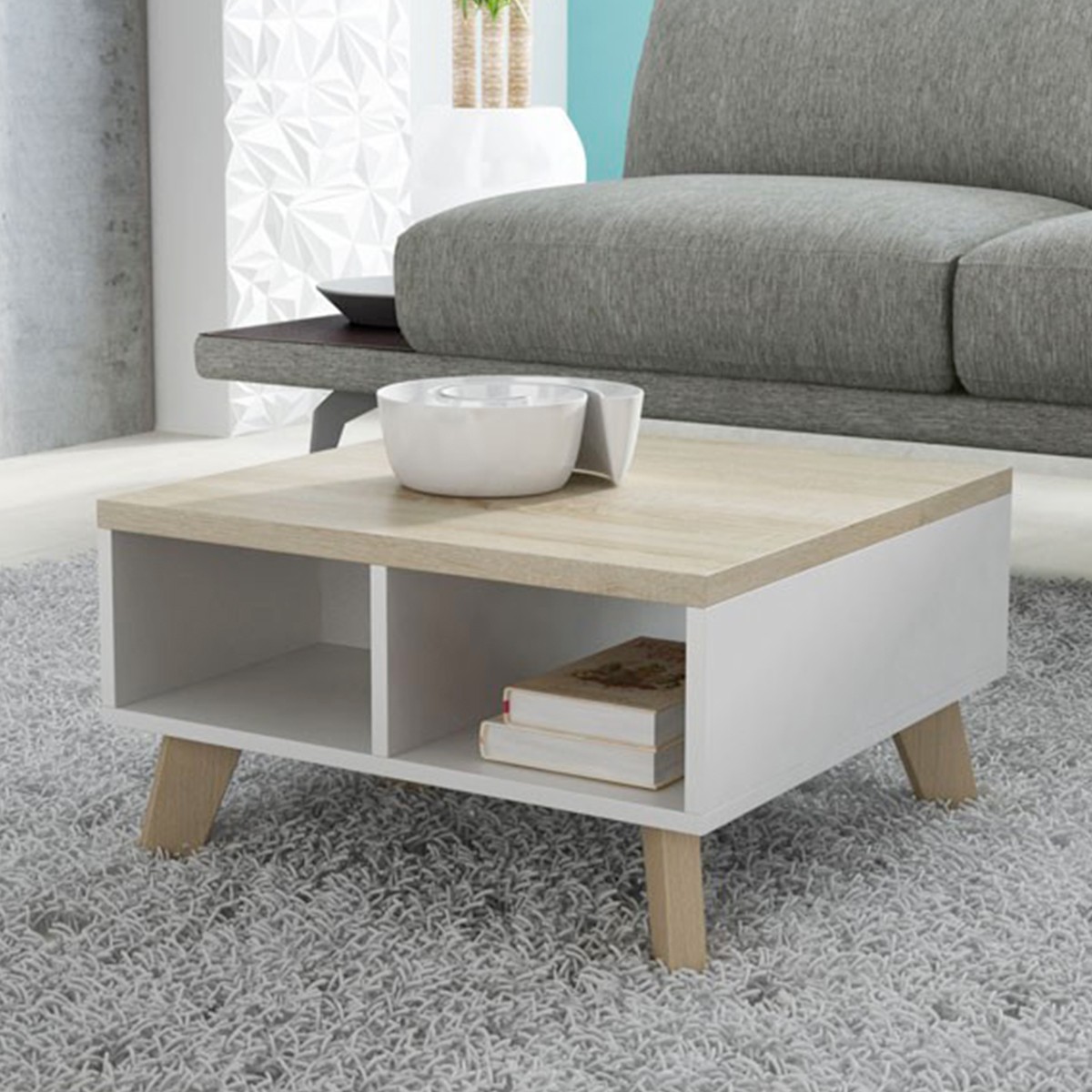 Table basse blanche et bois