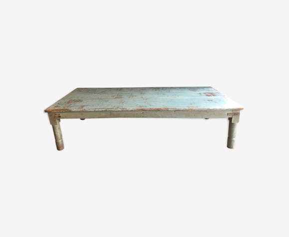 Table basse bois et bleu