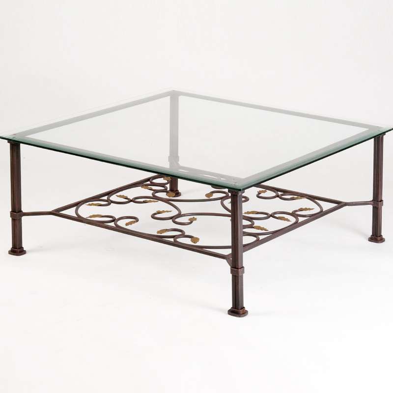 Table basse carrée fer et bois