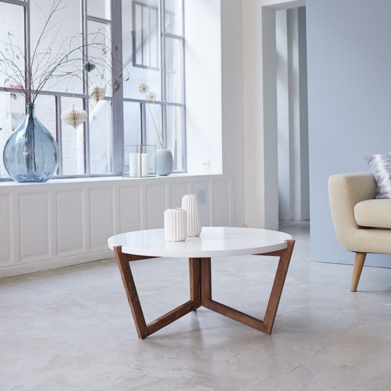 Table basse pied bois plateau blanc