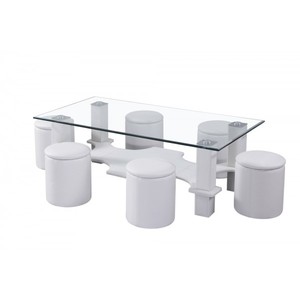 Table basse avec 6 poufs blanc