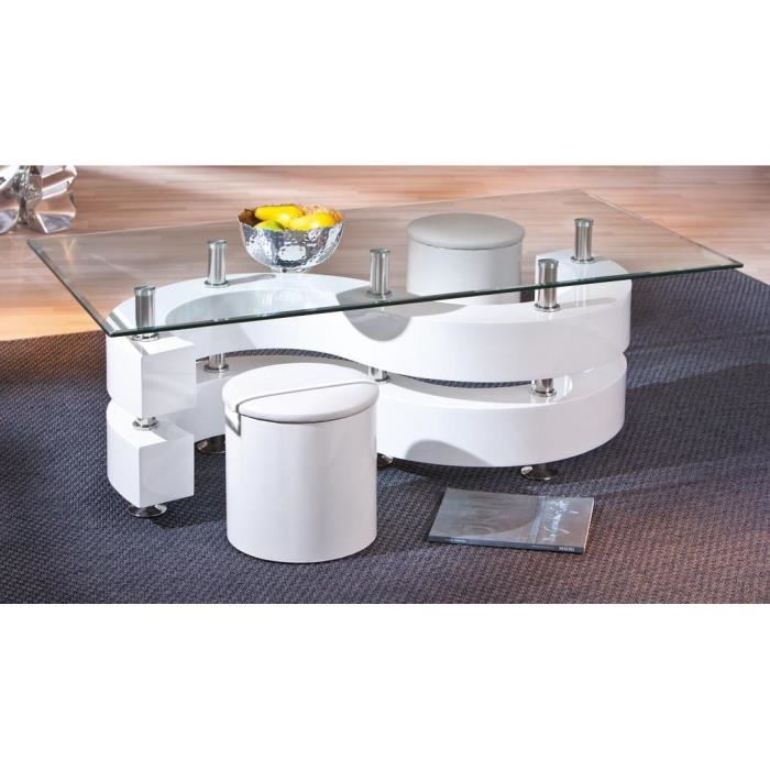 Table basse en verre avec pouf pas cher