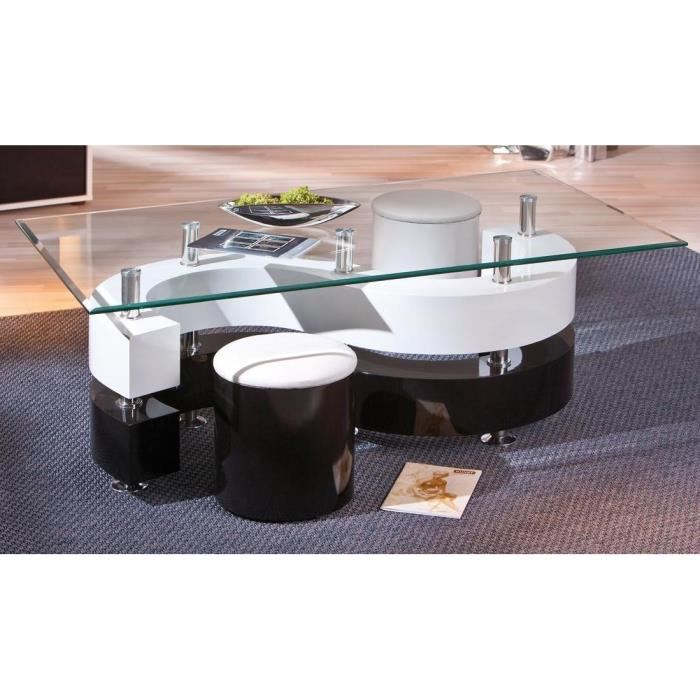 Table basse salon avec pouf