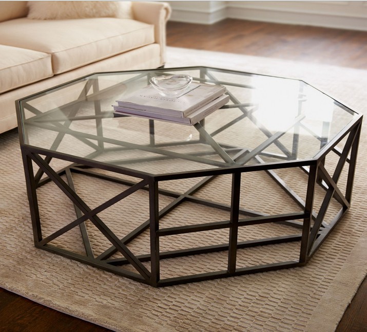 Table basse fer forgé et verre pas cher