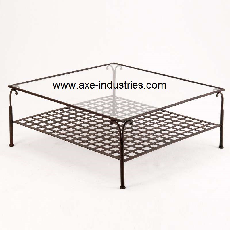 Table basse fer forgé et verre