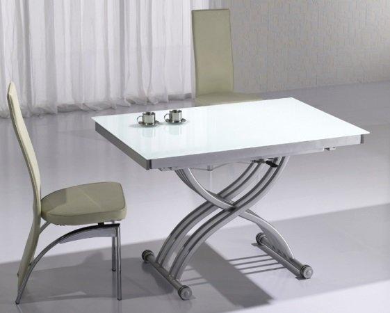 Table basse relevable verre trempé blanc