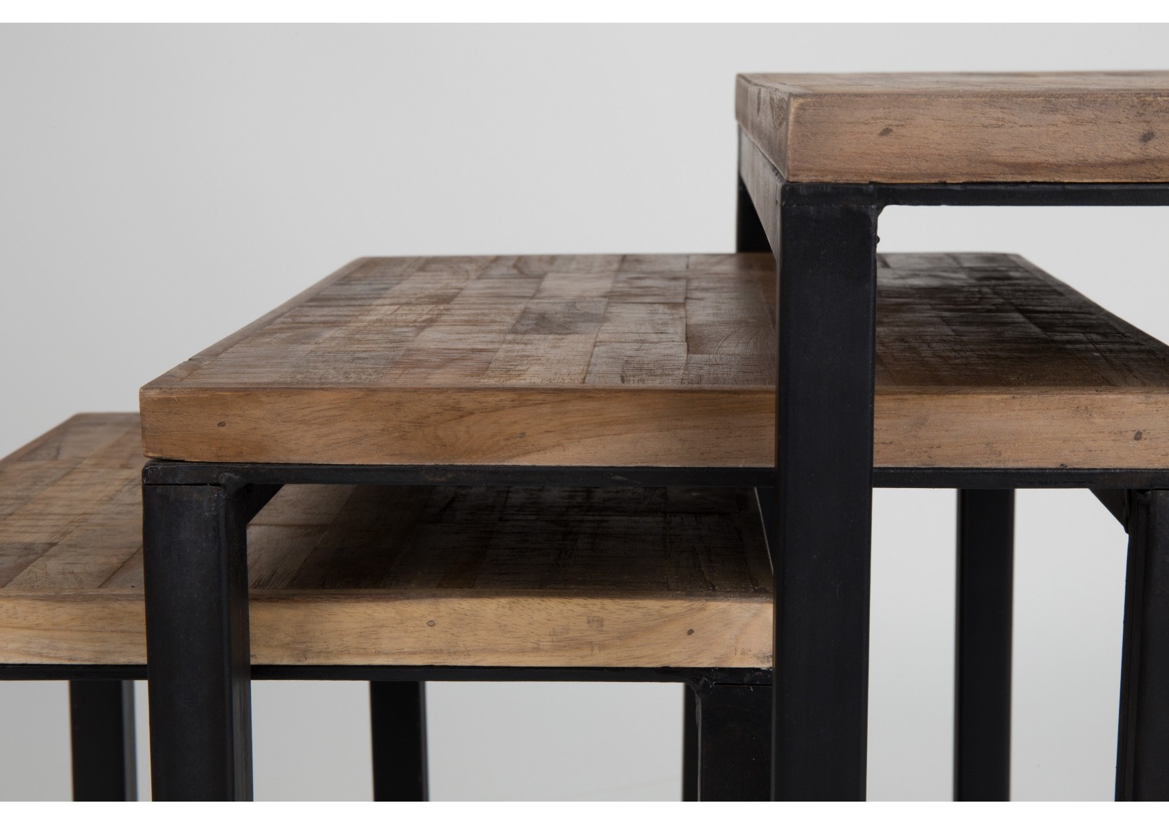 Table basse acier bois gigogne