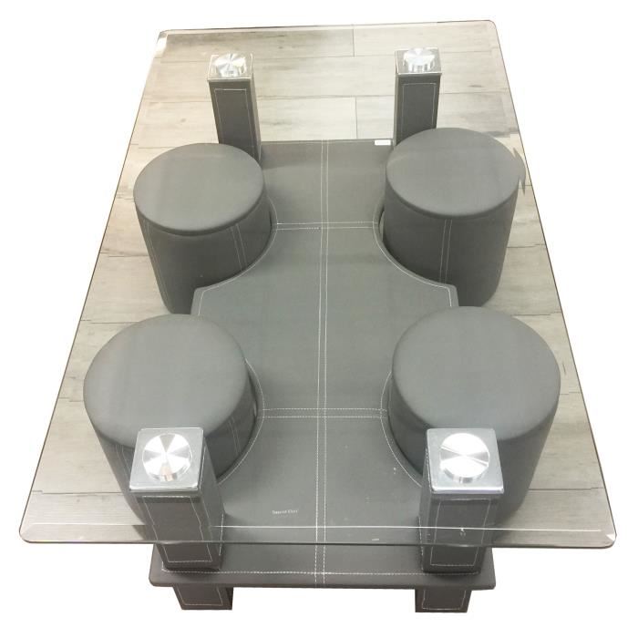 Table basse rectangulaire en verre julia avec 4 poufs