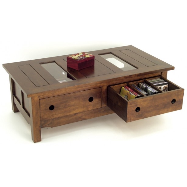 Table basse tiroirs bois