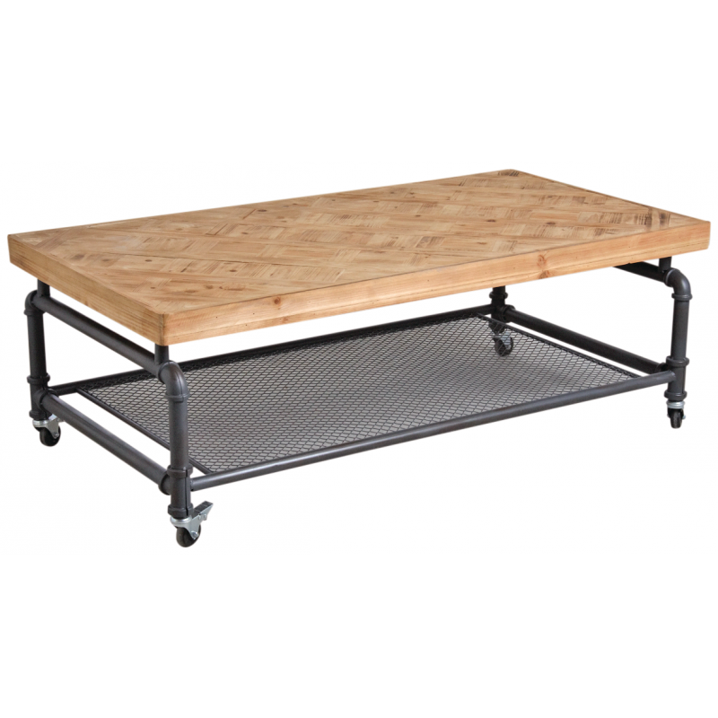Table basse bois metal roue