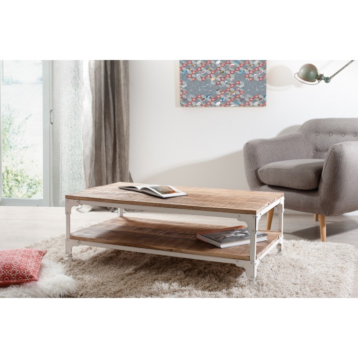 Table basse bois blanc et metal