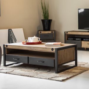 Table basse industrielle métal et bois