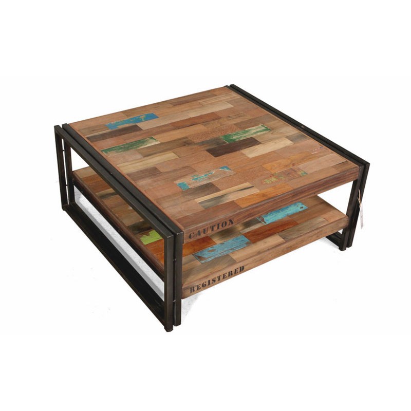 Table basse carrée en bois recyclé