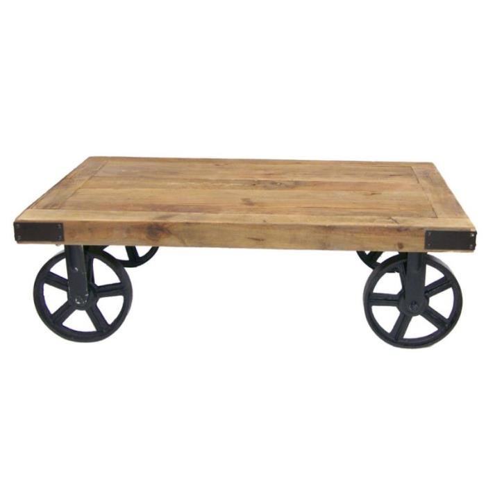 Table basse bois grosse roulette