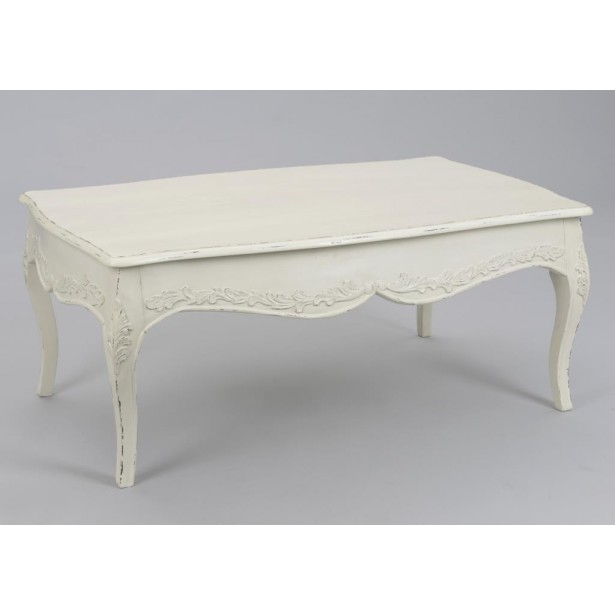 Table basse blanche bois vieilli