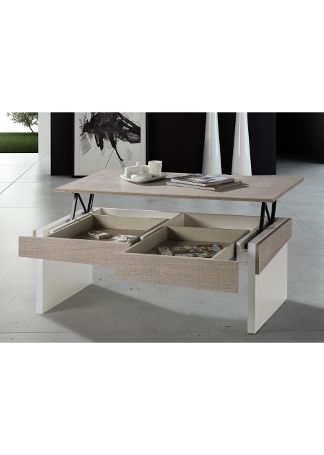 Table basse chene et blanc relevable