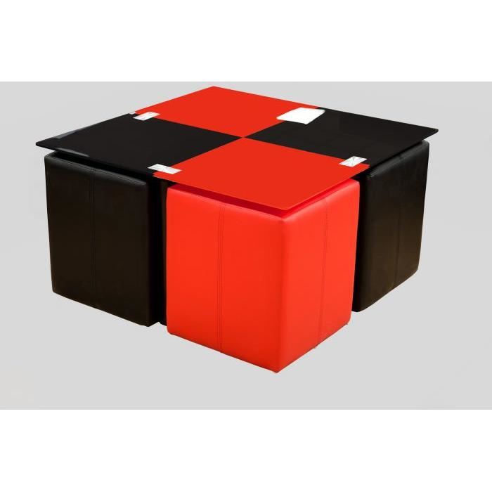 Table basse avec pouf rouge