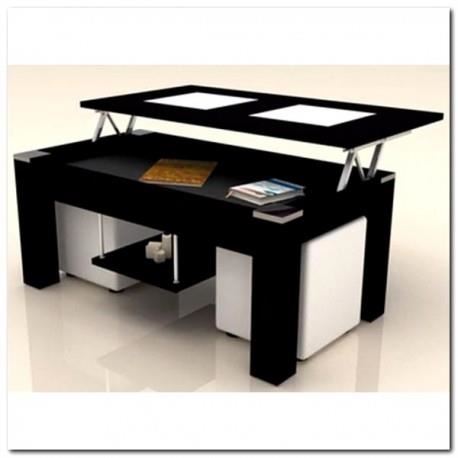 Table basse relevable newport avec 2 poufs coloris blanc & noir