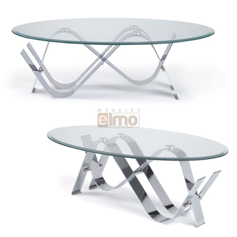 Table basse verre ovale articulée