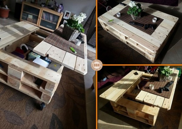 Table basse relevable en palette
