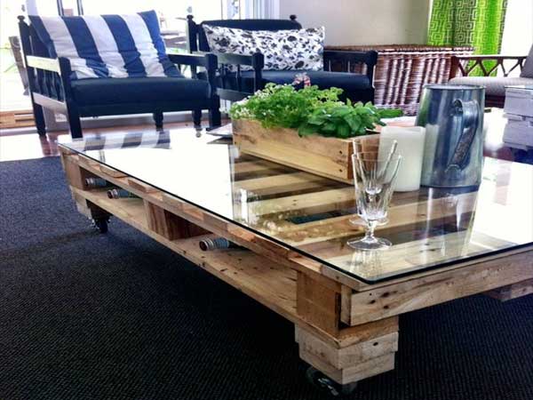 Table basse palette verre