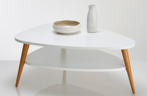 Table basse blanche avec pied bois - Mobilier design, décoration d