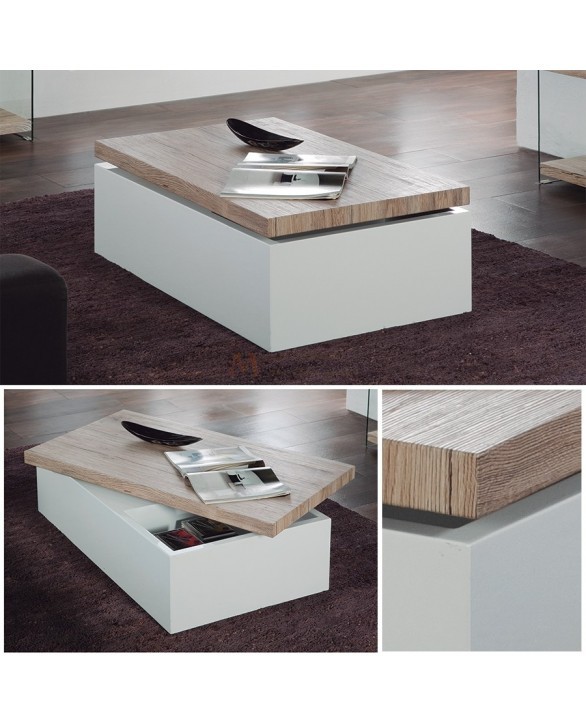 Table basse originale bois et blanc