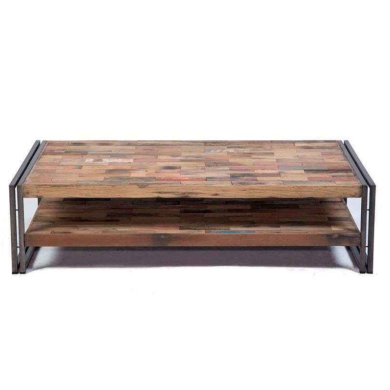 Table basse factory samudra fer et bois de bateau recycle