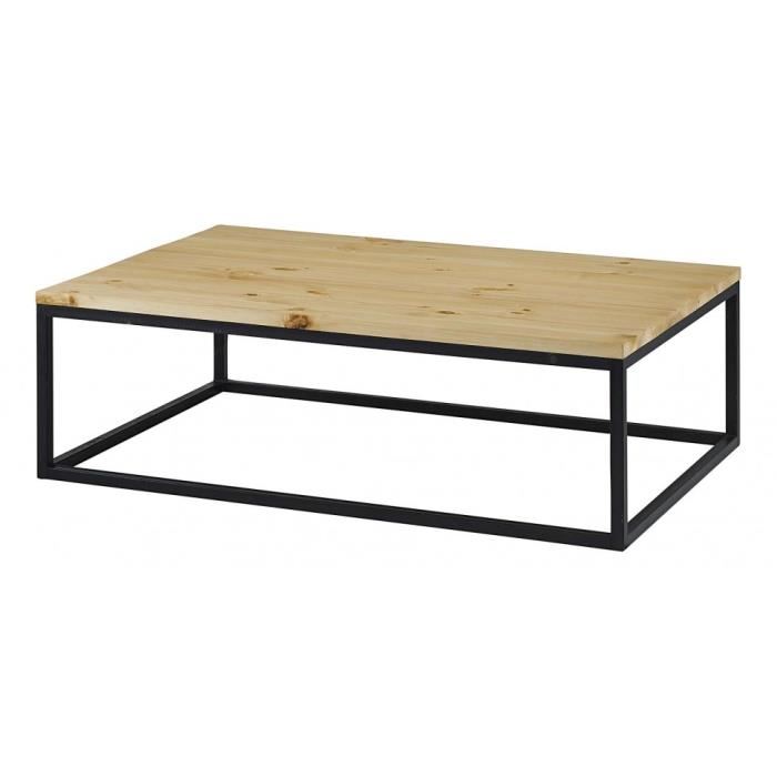 Table basse rectangulaire métal et bois
