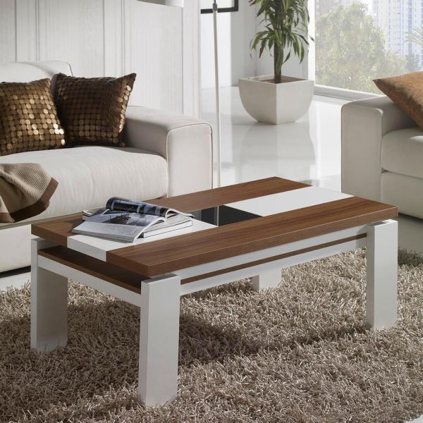 Table basse relevable bois et verre