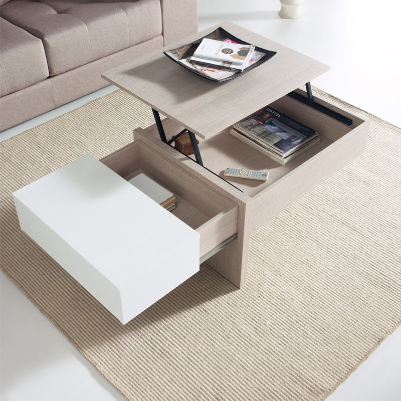 Table basse relevable hype blanc laqué