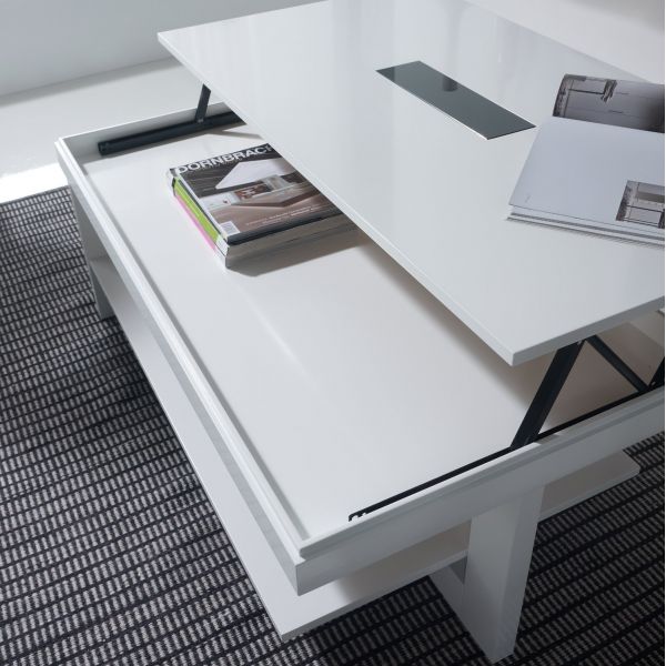 Table basse relevable bois et blanc
