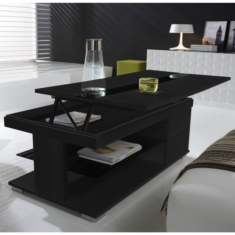 Table basse bois gris et verre
