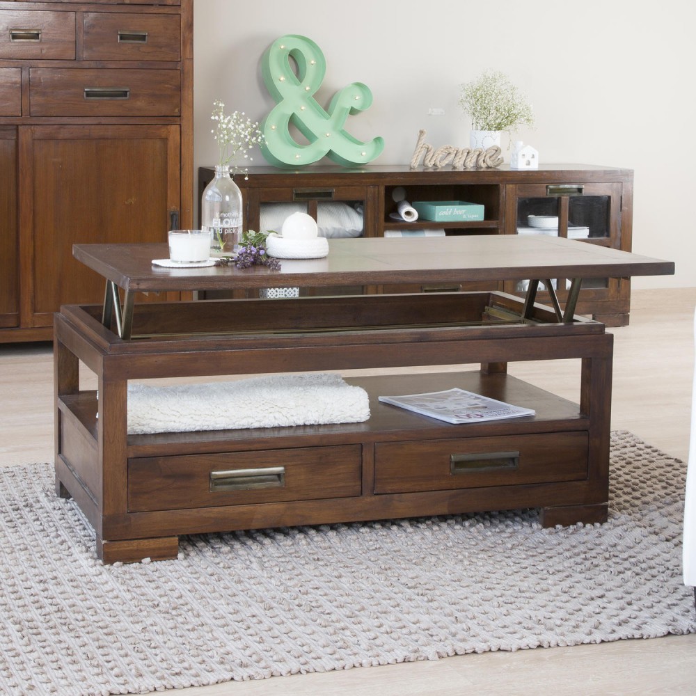 Table basse bois massif relevable