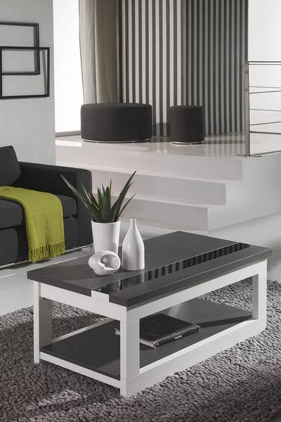 Table basse relevable blanc gris
