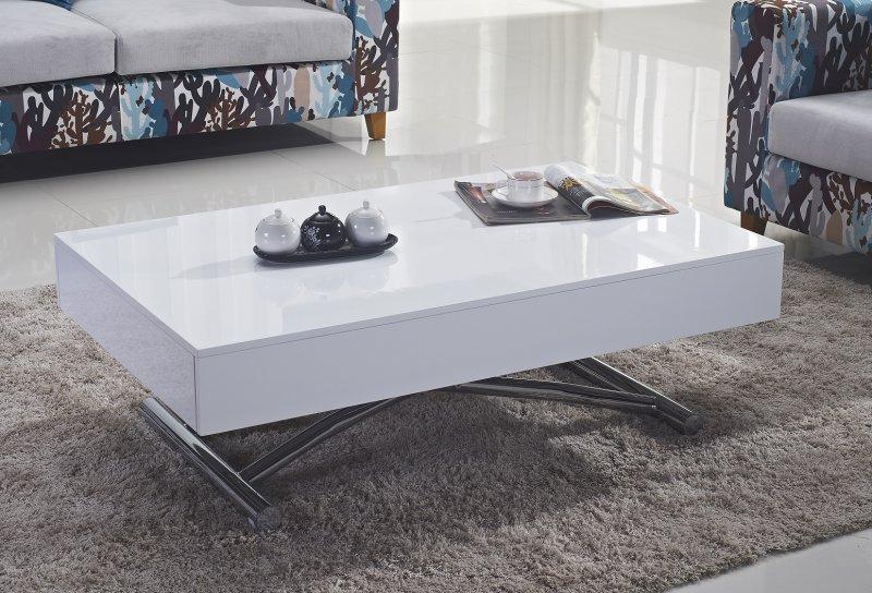 Table basse ronde relevable et extensible planet blanche