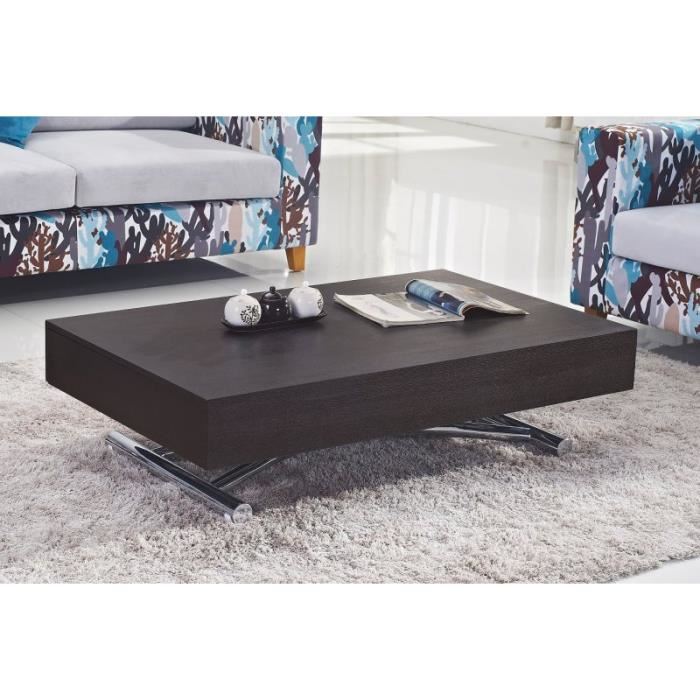 Table basse relevable cube blanche brillante extensible 12 couverts