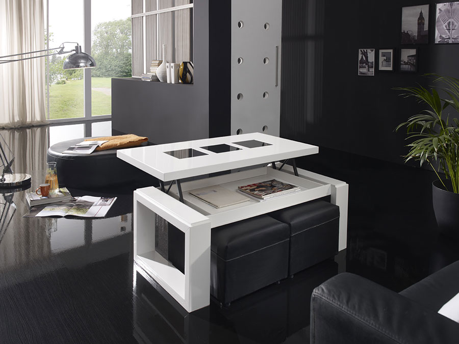 Table basse relevable blanche et grise