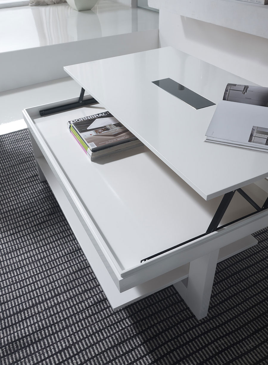 Table basse relevable ema laquee blanc