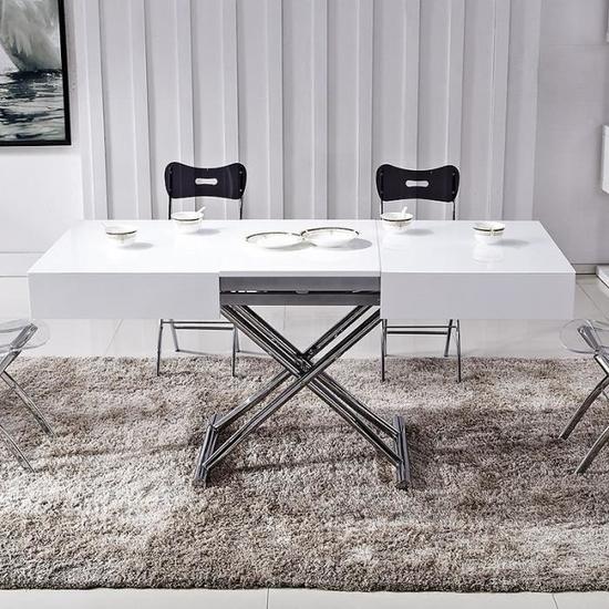 Table basse relevable extensible blanche laquée smart