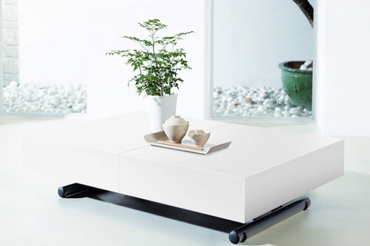 Table basse relevable a roulettes