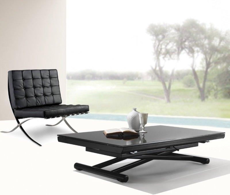 Table basse relevable verre noire avec rallonge